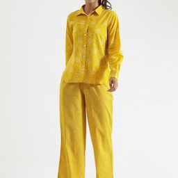 SANSKRUTIHOMES Yellow Ethnic Motif Printed Pure Cotton Night suit-image-90
