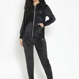 MARC LOUIS Women Black Embellished Velvet Track Suit-image-25