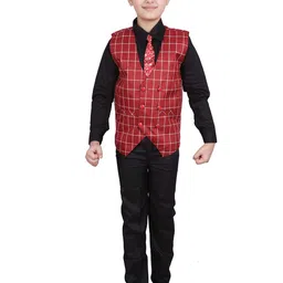Pro-Ethic STYLE DEVELOPER Boys Black & Red Checked Shirt with Trousers & Waist Coat-image-20