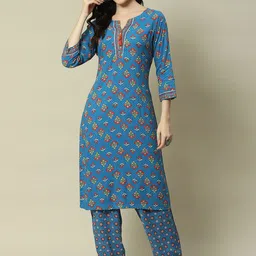 Rangriti Ethnic Motifs Printed Regular Kurta With Trousers-image-87