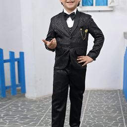BT DEZINES Boys Self-Designed Single-Breasted Satin 5-Piece Suit-image-4