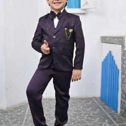 BT DEZINES Boys Self Designed Single-Breasted Satin Five-Piece Party Suit-13