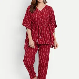 githaan Women Ethnic Motifs Printed Kaftan Night Suit-picture-20