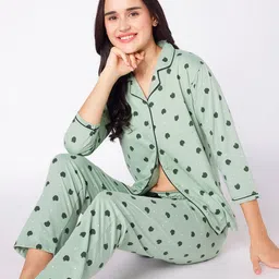 beebelle Green Geometric Printed Night suit-image-101
