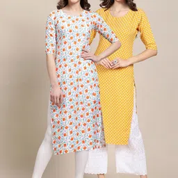 KALINI Women Multicoloured Ethnic Motifs Printed Chikankari Summer Sheers Crepe Kurta-13