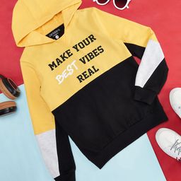 Pantaloons Junior Boys Yellow Colourblocked Hooded Cotton Sweatshirt-picture-39