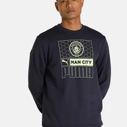 Puma Men Blue Manchester City FC FtblCore Crew Printed Football Sweatshirt-image-64