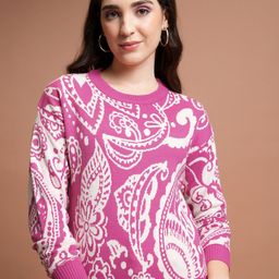 Tokyo Talkies Pink Ethnic Motifs Self Design Acrylic Pullover-image-66