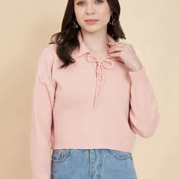 Chemistry Lapel Collar Woollen Pullover-image-50