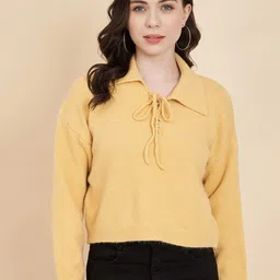 Chemistry Shirt Collar Tie Up Detail Woollen Pullover-image-35