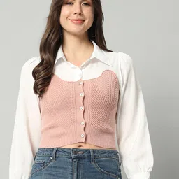 BROOWL Self Designed Cropped Woollen Shirt With Attached Sweater-image-19