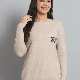 BROOWL Cable Knit Self Design Embellished Woollen Pullover Sweater-76