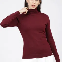 Tokyo Talkies Women Maroon Solid Sweater-image-83