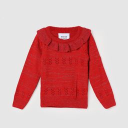 max Girls Self Design Round Neck Ruffles Pullover Sweater-picture-54