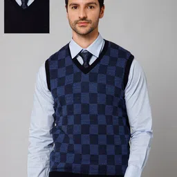 Cantabil Men Checked Reversible Sweater-image-80