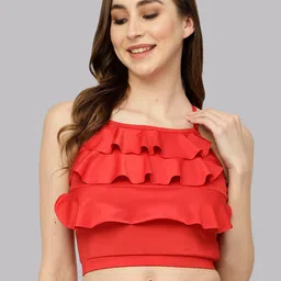 CUKOO Halter Neck Relaxed Fit Padded Frill Swim Tops-image-48