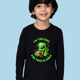 NUSYL Boys Alien & Text Printed Long Sleeves Cotton Casual T-shirt-image-95