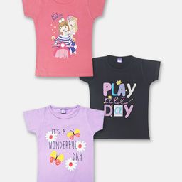 Here&Now X Game Begins Girls Pack Of 3 Printed Pure Cotton T-Shirts-image-62