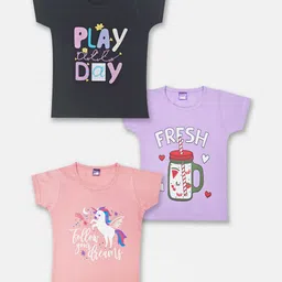 Here&Now X Game Begins Girls Pack Of 3 Printed Pure Cotton T-Shirts-image-76