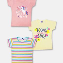 Here&Now X Game Begins Girls Pack Of 3 Printed Pure Cotton T-Shirts-image-54