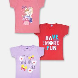 Here&Now X Game Begins Girls Pack Of 3 Printed Pure Cotton T-Shirts-picture-26