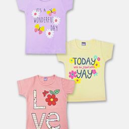 Here&Now X Game Begins Girls Pack Of 3 Printed Pure Cotton T-Shirts-image-41
