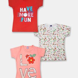 Here&Now X Game Begins Girls Pack of 3 Printed Pure Cotton T-shirts-image-69