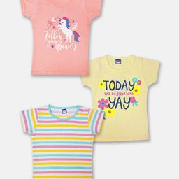 Here&Now X Game Begins Girls Pack of 3 Printed Pure Cotton T-shirts-picture-9