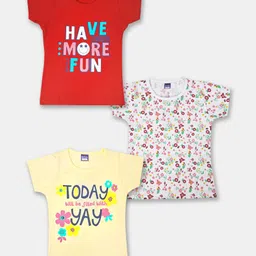 Here&Now X Game Begins Girls Pack of 3 Printed Pure Cotton T-shirts-image-68