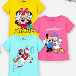 YK Disney Girls Blue & Pink Pack Of 3 Minnie Mouse Printed T-shirt-image-61