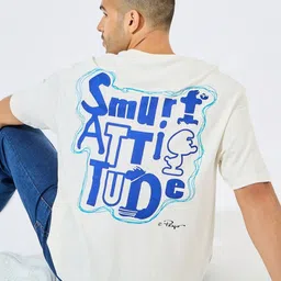 Styli Men Smurfs Character Front and Back Print Oversized T-Shirt-image-2