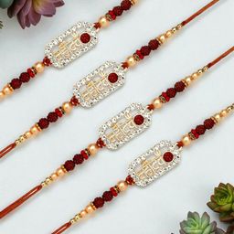 ADIVA Cubic Zirconia Studded & Beaded Rakhi With Bag & Pooja Thali Roli Chawal Gift Set-image-9