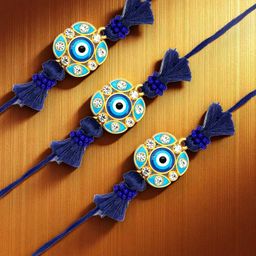 ADIVA Cubic Zirconia Studded & Beaded Rakhi With Bag & Pooja Thali Roli Chawal Gift Set-image-10