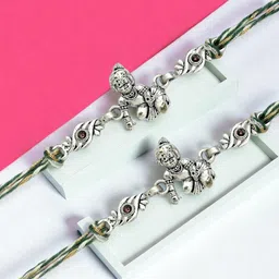 ADIVA Set Of 2 Stone Studded & Beaded Rakhi With Bag & Pooja Thali Roli Chawal Gift Set-image-101
