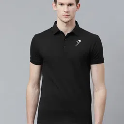 FUAARK Men Black Polo Collar Slim Fit Training Polo Collar T-shirt-image-35