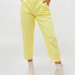 SASSAFRAS Women Yellow Regular Cropped Tapered Pure Cotton Trousers-picture-20