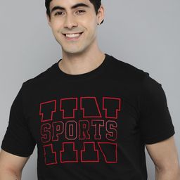 HERE&NOW Men Black & Red Typography Printed Pure Cotton T-shirt-image-91
