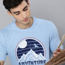 HERE&NOW Men Blue & White Printed Pure Cotton T-shirt-picture-30
