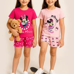 KUCHIPOO Girls Pack Of 2 Printed Short Sleeves Pure Cotton T-shirt With Shorts-image-7