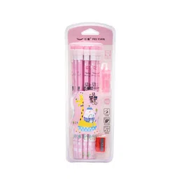 YK Kids 3-Pcs Pink & Blue HB Extra Dark Pencils with Eraser Top, Cap & Sharpener Set-13