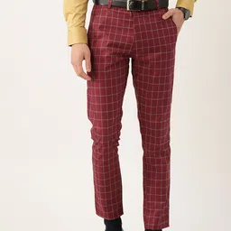 SOJANYA Men Maroon & Blue Smart Fit Checked Crop Trousers-picture-9