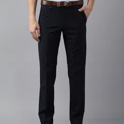Van Heusen Men Navy Blue Striped Slim Fit Easy Wash Formal Trousers-image-58