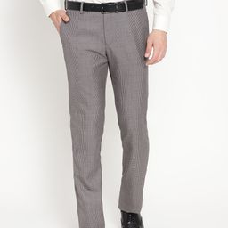 Blackberrys Men Grey & Black B-95 Regular Fit Self Design Formal Trousers-picture-38