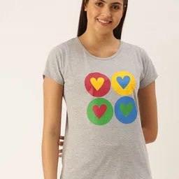 Clt.s Women Grey Melange Pure Cotton Graphic Printed Lounge T-shirt-image-37