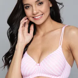 Mast & Harbour White & Pink Striped Non-Wired Lightly Padded T-shirt Bra MNH-BRA-DRMS-071A-18