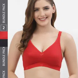 Floret Pack of 2 Red & Navy Blue Solid Non-Wired Non Padded T-shirt Bra T3050-picture-2