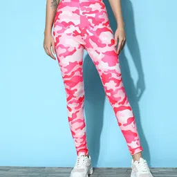 Berrylush Women Pink Abstract Print Wide Band Waist Sports Tights-picture-30