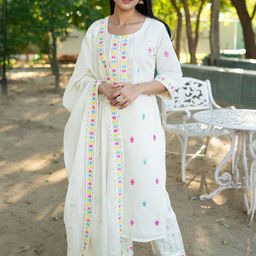 Libas Women Embroidered Mirror Work Pure Cotton Kurta With Trousers & With Dupatta-image-70
