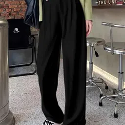 Next One Women Black Pleated Korean Pants-image-90