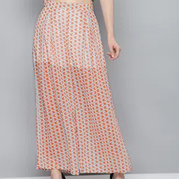 SASSAFRAS Women White & Orange Regular Fit Printed Parallel Trousers-image-55